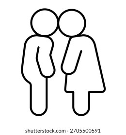Cheerful couple thin line icon, relationship problems concept. Vector graphics. Guy and girl, man and woman, psychology sign on white background, outline style icon for mobile or web design