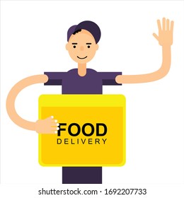 cheerful courier brings order food