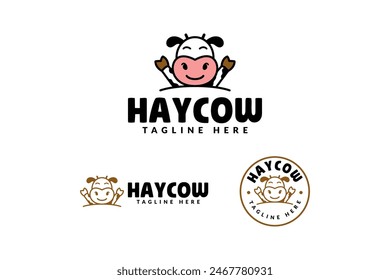 cheerful cow cartoon logo design for animal and retail business