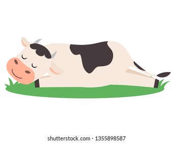 Cheerful cow is sleeping. farm animal. Cute character. Isolated vector illustration