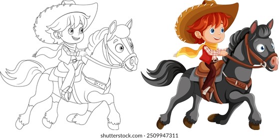 A cheerful cowboy riding a horse
