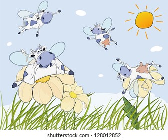 Cheerful cows cartoon