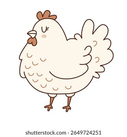 Uma ilustração vetorial alegre e aconchegante de uma galinha gordinha desenhada em um estilo de garatuja brincalhão. Perfeito para desenhos, impressões, adesivos, cartões de saudação e embalagens de crianças. 