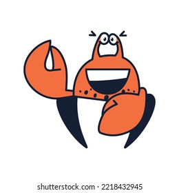 A cheerful crab makes an ok gesture with its claws. Cute character for product branding. Ingredient for the culinary menu. Seafood delicacy. Flat cartoon graphic style illustration