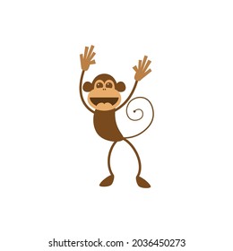 Personaje alegre y creativo de mono. Carácter para el diseño. Ilustración vectorial.