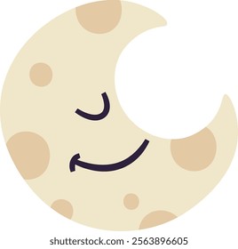 A cheerful crescent moon with a peaceful expression. Vector Illustration.