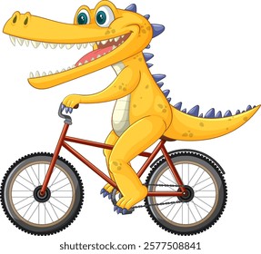 A cheerful crocodile cycling with enthusiasm