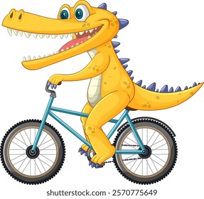 A cheerful crocodile cycling with excitement