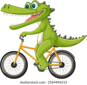 A cheerful crocodile cycling on a bright bike