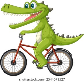 A cheerful crocodile cycling on a red bike