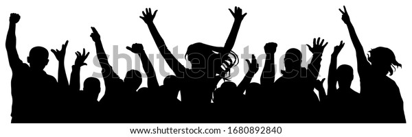 Cheerful\
crowd of people cheering applause. Party disco concert sport. Fan\
happy people. Silhouette vector\
illustration