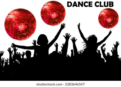 Cheerful crowd of people dancing. Dance club concept with silhouette of happy people