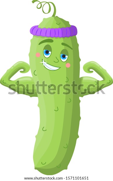 Cheerful Cucumber Shows Muscles Colorful Picture Stock Vector Royalty