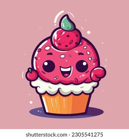 Cheerful cupcake mascot character for bakery