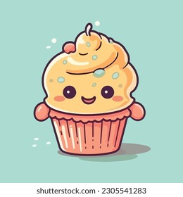 Cheerful cupcake mascot character for bakery