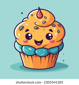 Cheerful cupcake mascot character for bakery