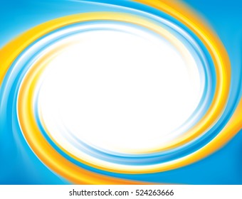 Cheerful curly ripple backdrop with space for text. Cycle whorl mix surface of national Ukrainian flag symbolic colors: bright golden and light cyan with glowing white center