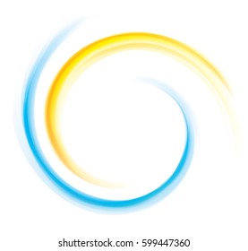 Cheerful curly ripple backdrop with space for text. Cycle whorl mix surface of national Ukrainian flag symbolic colors: bright golden and light cyan with glowing white center