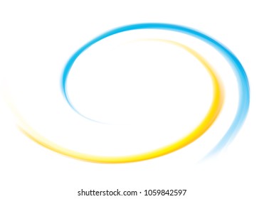 Cheerful curly vertigo ripple backdrop with space for text. Cycle whorl mix surface of national flag symbolic colors: bright golden and light cyan with glowing white center