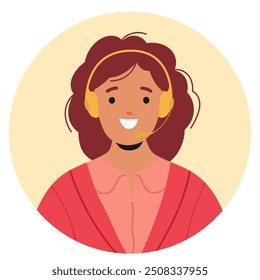 Cheerful Customer Support Representative Character Wearing A Headset. Cartoon Vector Illustration Highlights A Friendly And Approachable Professional, Perfect For Business And Customer Service Themes