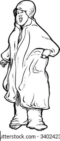 Cheerful cute adult female in bathrobe cartoon