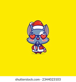 A Cheerful and Cute Blue Cat in a Santa Outfit, An Engaging and Sweet Mascot
