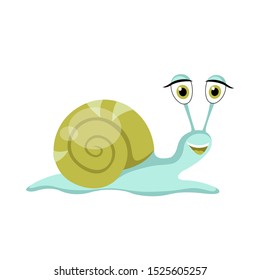 
Cheerful cute blue snail with a green shell vector illustration.