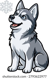 Cheerful cute border collie dog jumping over wooden log mascot