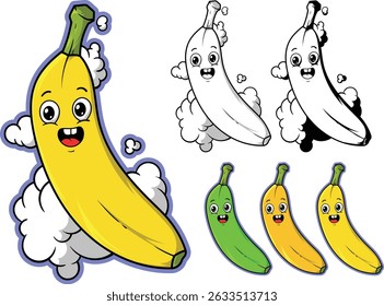 A cheerful and cute cartoon banana vector illustration, perfect for kids' designs, stickers, and playful projects! 