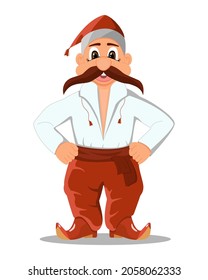 Cheerful, cute, cartoon Cossack, character design. Isolated image. Vector illustration in flat style