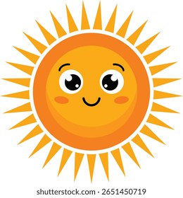 A cheerful and cute cartoon illustration of a smiling sun character. This simple and friendly kawaii-style graphic is perfect for children's books, educational materials, weather icons