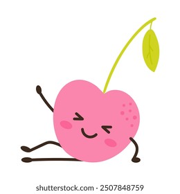 Cheerful cute cherry with kawaii face