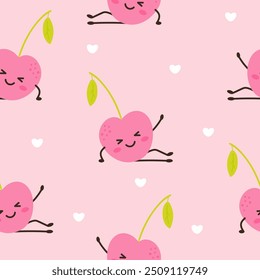 Cheerful cute cherry seamless pattern