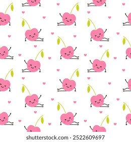 Cheerful cute cherry seamless pattern