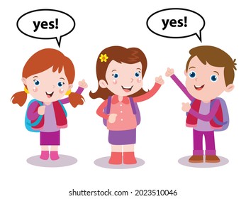 Cheerful cute children saying yes 2d cartoon vector illustration