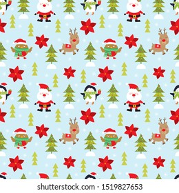 cheerful and cute christmas seamless pattern with christmas character design