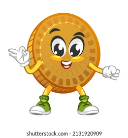 cheerful cute coin mascot illustration cartoon vector