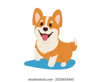 Fröhlich süß corgi Hund. Vollblüter einzeln auf weißem Hintergrund. Welpencharakter mit fröhlichem Gesichtsausdruck. Der Hund sitzt. Haustier. Haustier. Flache Vektorgrafik.