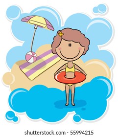 Cheerful cute girl with inner tube on the beach