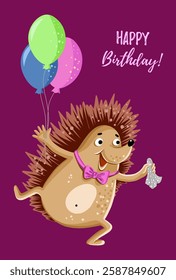 Cheerful cute hedgehog with balloons