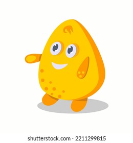 Cheerful, cute, kind cheese man of yellow color. Vector illustration. Smile. For the design of packages, labels with cheese products, for children's products, for children's clothing textiles