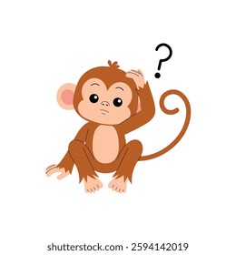 cheerful cute monkey cartoon character curious with question mark illustration