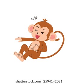 cheerful cute monkey cartoon character laughing and pointing finger illustration