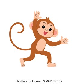 cheerful cute monkey cartoon character pointing hand illustration