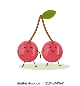 a cheerful cute ripe cherries in the style of kawaii