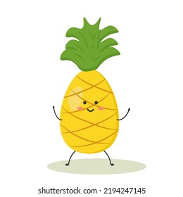 a cheerful cute ripe pineapplein the style of kawaii