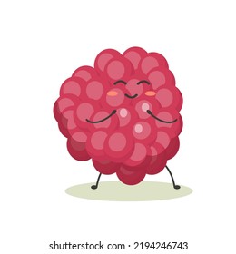 a cheerful cute ripe raspberry in the style of kawaii
