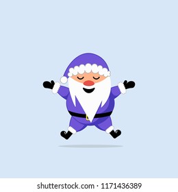 Cheerful, cute, smiling Santa Claus. Vector illustration. Santa Claus is jumping.