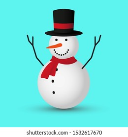 Cheerful cute snowman in a hat. Vector drawing. Isolated object on a white background. Isolate.