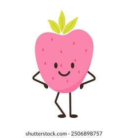 Cheerful cute strawberry with kawaii face